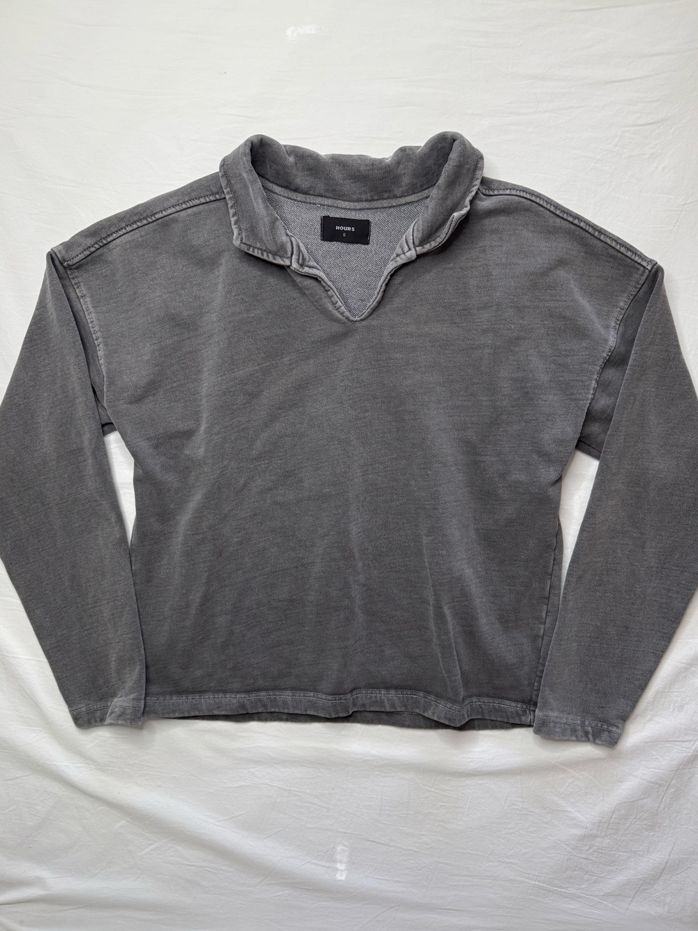 hours - Vintage Men's Washed Gray V-Neck Pullover Sweater 100% Cotton